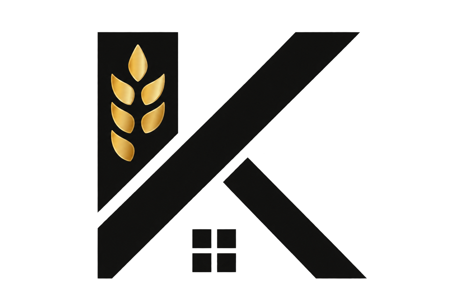Black K with gold wheat
